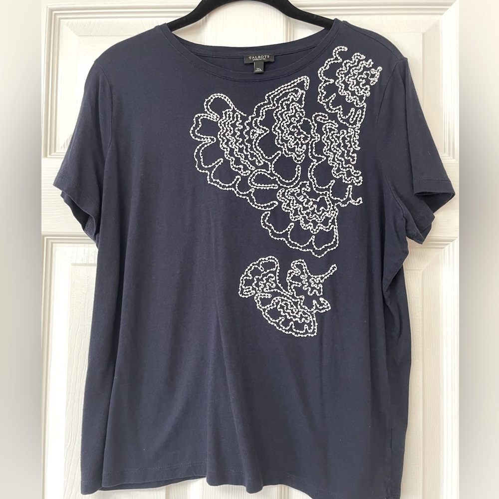 NWOT Talbots Luxury Modal Embroidered Short Sleeve Top Navy Blue, Size 1X Petite - Picture 6 of 6
